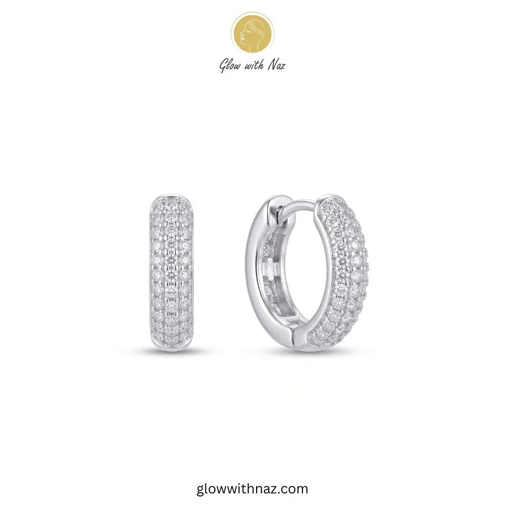 Classic silver multi row clear pave zircon huggie hoop earrings by Glow With Naz