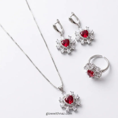Silver Ruby Red Heart Pendant Necklace, Ring & Earring Set - Silver Ruby Red Heart Pendant Necklace, Ring & Earring SetJewelryGlow With NazGlow With NazN-N027N-N027Silver Ruby Red Heart Jewelry Set necklace, pendant necklace, necklace set, locket set, simple necklace, pendant set, pendant, chain necklace, diamond pendant, diamond necklace, locket necklace, neck chain, girls locket, heart locket, pendant for girls, necklace for girls, heart necklace, locket for girls, diamond locket, pendant neck