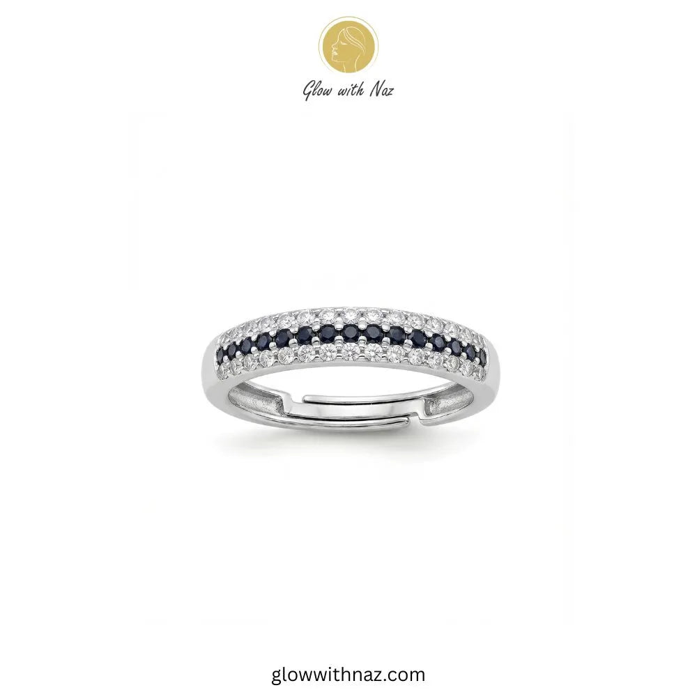 Silver zircon challa ring featuring a black line CZ stone accent by Glow With Naz