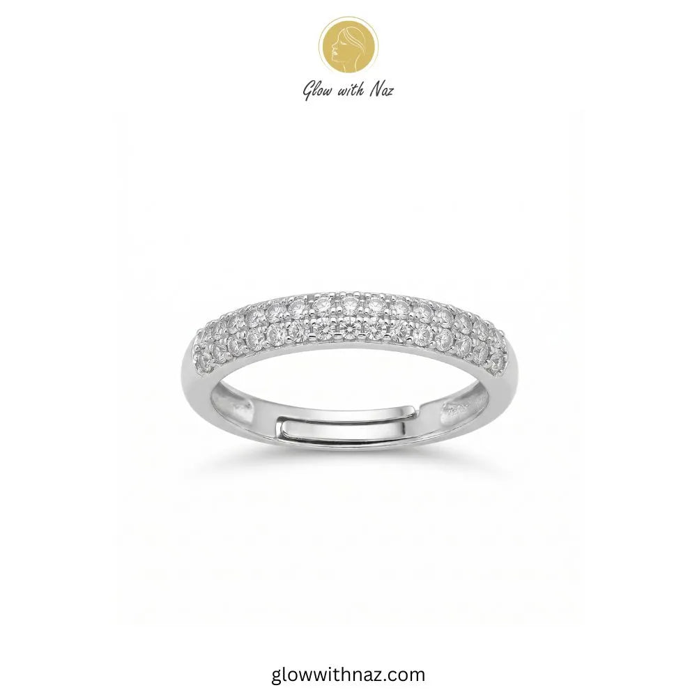 Silver zircon pave challa ring round top with classic clear cubic zirconia stones by Glow With Naz