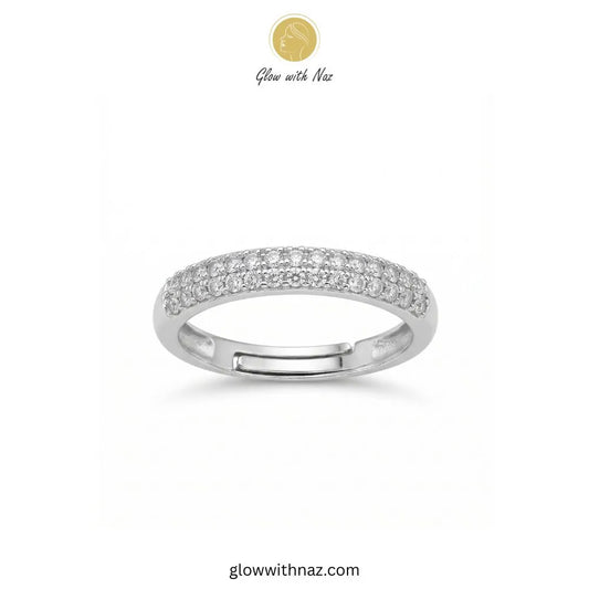 Silver zircon pave challa ring round top with classic clear cubic zirconia stones by Glow With Naz
