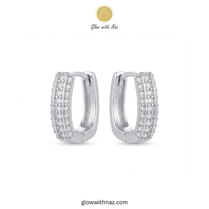Silver Zircon Double Row Square Huggie Hoop Earrings - #Silver Zircon Double Row Square Huggie Hoop EarringsJewelryGlow With NazGlow With NazE067Silver Zircon Double Row Square Huggie Hoop Earrings – Glow With Naz#