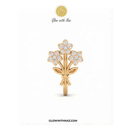 Sparkling Flower Bouquet Non-Pierced Chutki Nose Pin in Gold - #Sparkling Flower Bouquet Non-Pierced Chutki Nose Pin in GoldJewelryGlow With NazGlow With NazNR0011Gold non-pierced chutki floral bouquet nose pin with clear zircon crystals on white background by Glow With Naz#