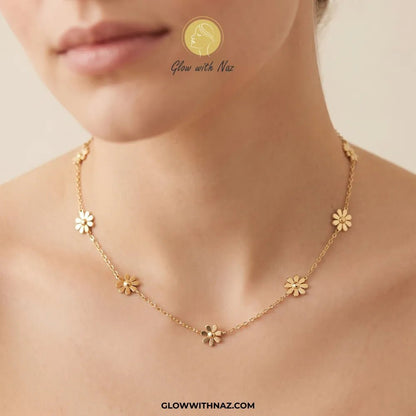 Stainless Steel 7 Daisy Flower Diamond Necklace - #Stainless Steel 7 Daisy Flower Diamond NecklaceJewelryGlow With NazGlow With NazStainless Steel 7 Daisy Flower Diamond Necklace#