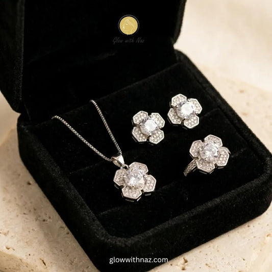 Stainless Steel Floral Zircon Jewelry Set - Stainless Steel Floral Zircon Jewelry SetJewelryGlow With NazGlow With NazN-N030N-N030Stainless Steel Floral Zircon Jewelry Set