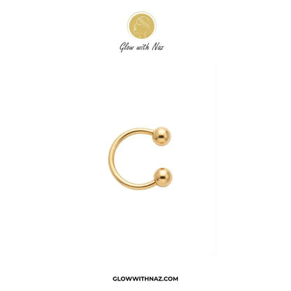 Stainless Steel Horseshoe 8.5 mm C Nose Ring & Helix Ear Piercing Jewelry - Stainless Steel Horseshoe 8.5 mm C Nose Ring & Helix Ear Piercing JewelryJewelryGlow With NazGlow With NazNR004A gold-colored curved barbell piercing stud with two ball end caps, shown on a plain white background with the brand logo 'Glow with Naz' at the top and the website 'GLOWWITHNAZ.COM' at the bottom. nose ring, helix piercing jewelry, cartilage earring, horseshoe piercing, septum ring, stainless steel jewelry, bod