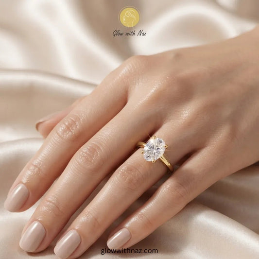 Timeless Adjustable Gold Plated Oval Diamond Ring - Timeless Adjustable Gold Plated Oval Diamond RingJewelryGlow With NazGlow With NazR020Hand model wearing a stunning oval diamond ring, perfect gift idea for her. ring, girls rings, rings for girls, rings simple, simple rings, stainless steel jewelry, jewellery set, aesthetic jewelry, simple jewellery, chain, jewelry, artificial jewellery