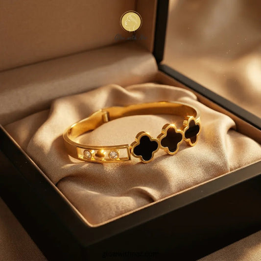 Triple Noir Clover Crystal Hand Cuff Bracelets - Triple Noir Clover Crystal Hand Cuff BraceletsJewelryGlow with NazGlow With NazN-B012N-B012Triple Noir Clover Crystal Hand Cuff Bracelets