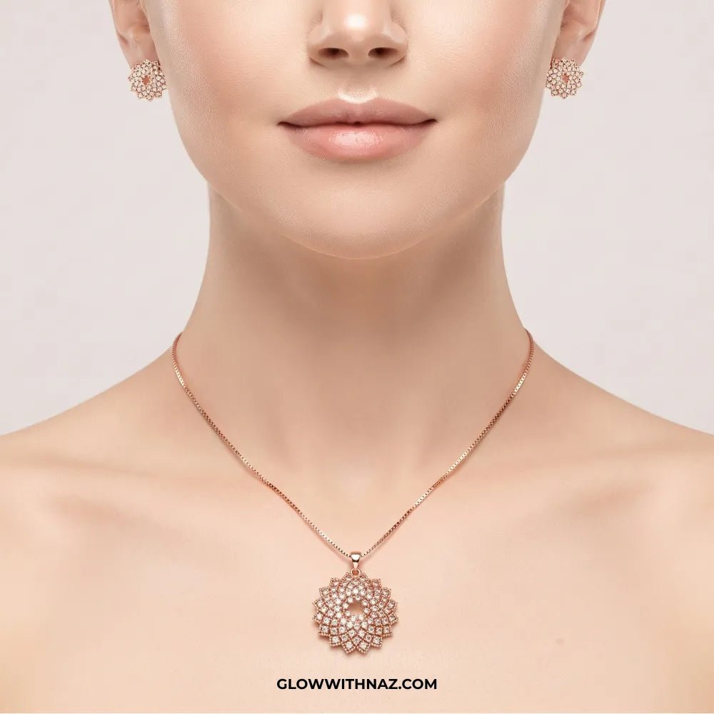 Zircon Burst Golden Pendant & Necklace Set - #Zircon Burst Golden Pendant & Necklace SetJewelryGlow With NazGlow With NazN0062Zircon Burst Golden Pendant & Necklace Set#