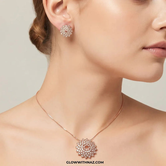 Zircon Burst Golden Pendant & Necklace Set - #Zircon Burst Golden Pendant & Necklace SetJewelryGlow With NazGlow With NazN0062Zircon Burst Golden Pendant & Necklace Set#