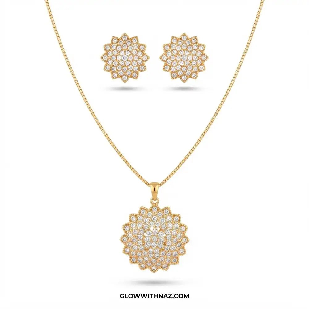 Zircon Burst Golden Pendant & Necklace Set - #Zircon Burst Golden Pendant & Necklace SetJewelryGlow With NazGlow With NazN0062Zircon Burst Golden Pendant & Necklace Set#