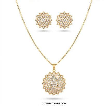 Zircon Burst Golden Pendant & Necklace Set - #Zircon Burst Golden Pendant & Necklace SetJewelryGlow With NazGlow With NazN0062Zircon Burst Golden Pendant & Necklace Set#